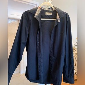 Burberry Cambridge Slim Fit Button Down Navy Dress Shirt